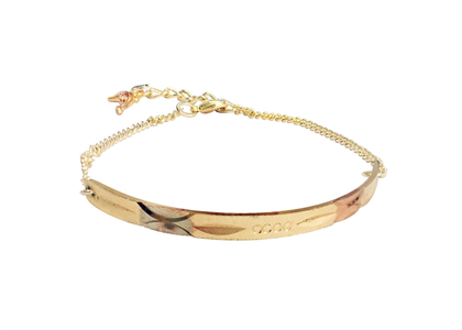 Tri Tone Gold Plated Diamond Cut Charm Bangle Bracelet